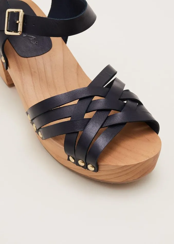 Woven Clog Heel Sandal Navy Women Phase Eight Heels