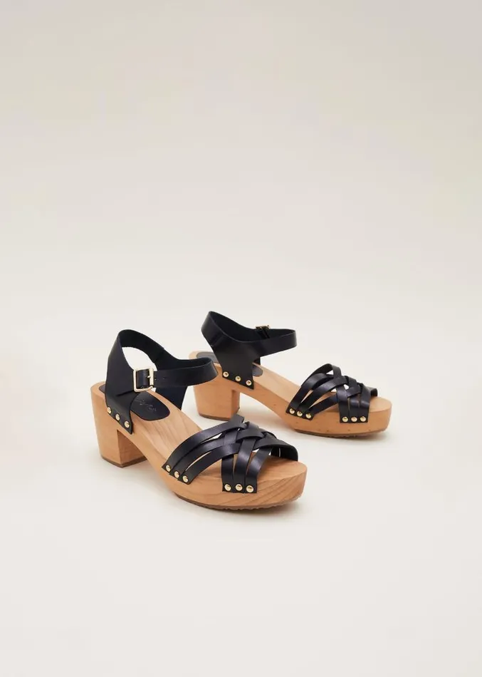 Woven Clog Heel Sandal Navy Women Phase Eight Heels