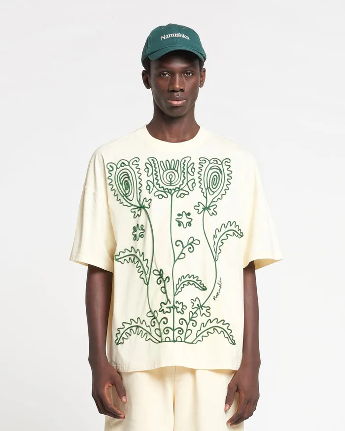 Wren Big Embroidered CottonJersey TShirt CremeGreen WomenMen Nanushka Tops