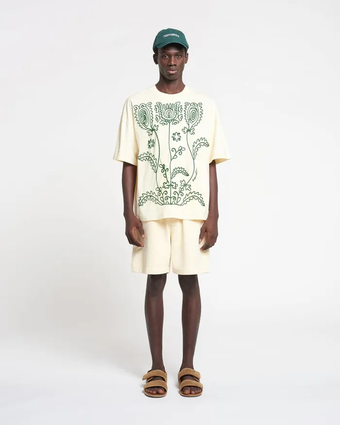 Wren Big Embroidered CottonJersey TShirt CremeGreen WomenMen Nanushka Tops