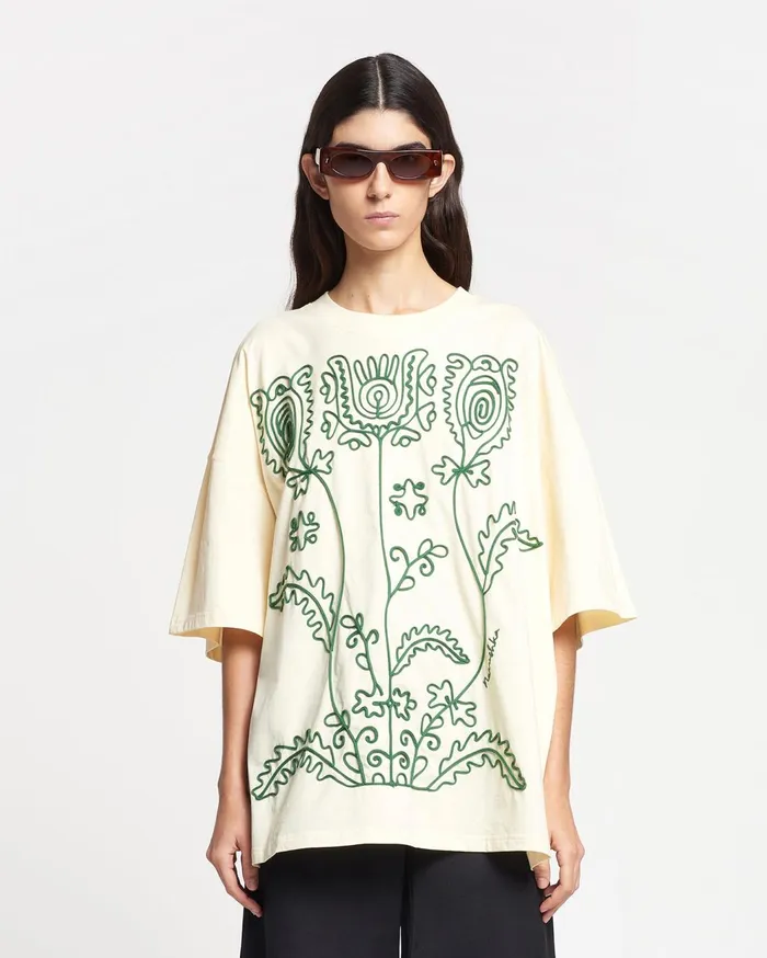 Wren Big Embroidered CottonJersey TShirt CremeGreen WomenMen Nanushka Tops