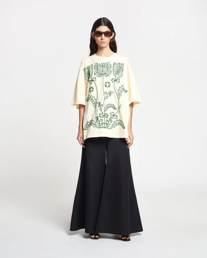 Wren Big Embroidered CottonJersey TShirt CremeGreen WomenMen Nanushka Tops