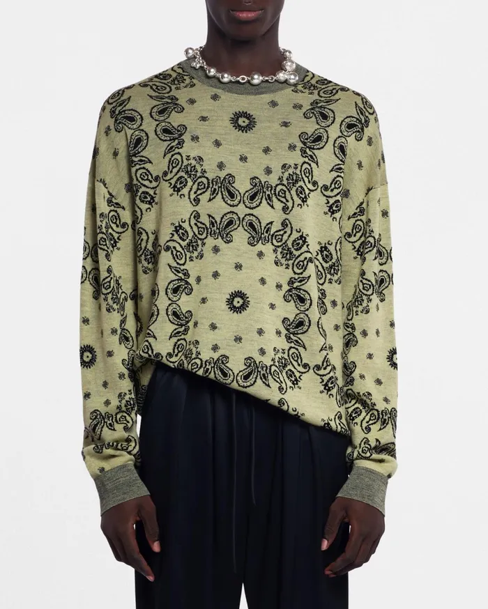 Yossi Sale MerinoJacquard Sweater Bandana Pale Yellow Black Men Nanushka Knitwear