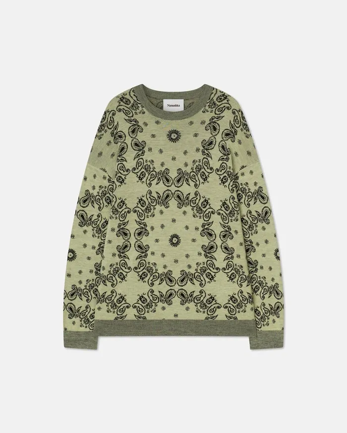 Yossi Sale MerinoJacquard Sweater Bandana Pale Yellow Black Men Nanushka Knitwear