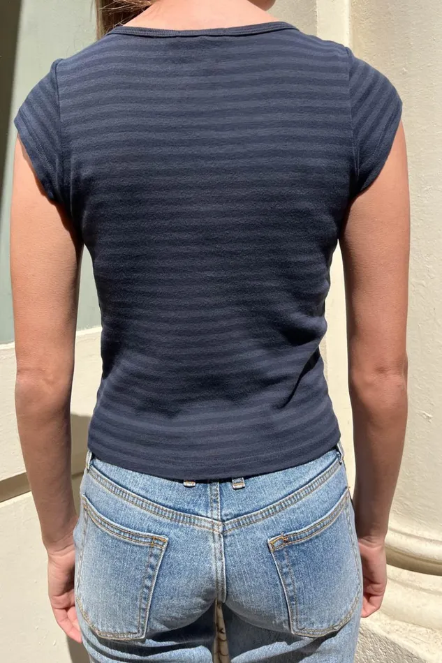 Zelly Stripe Top Faded Navy Stripes Women Brandy Melville Tops