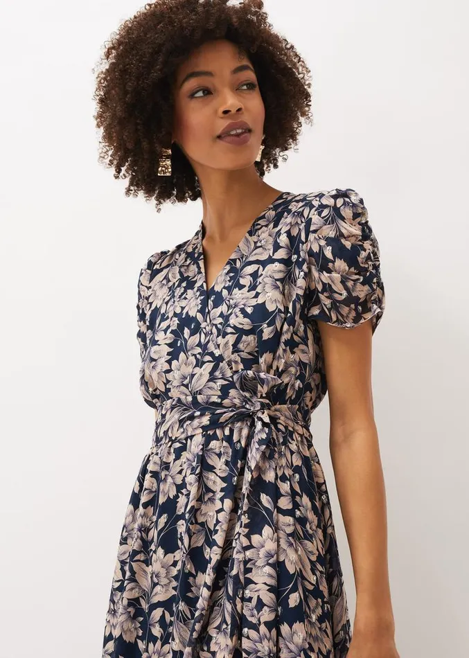 Zendaya Floral Dress Perussian Bluetaupe Women Phase Eight Dresses