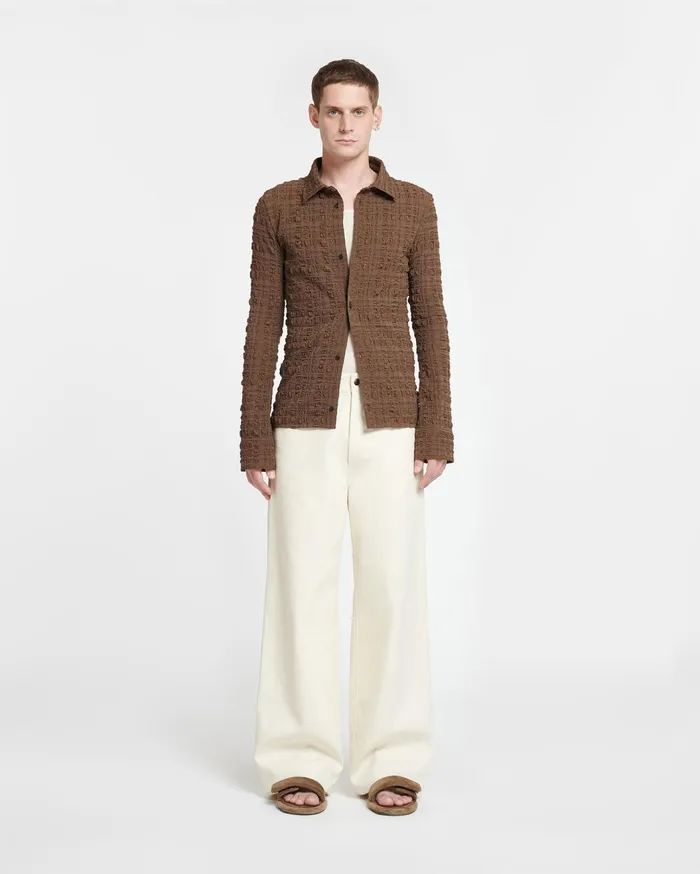 Zeph Seersucker Shirt Dark Brown Men Nanushka Tops