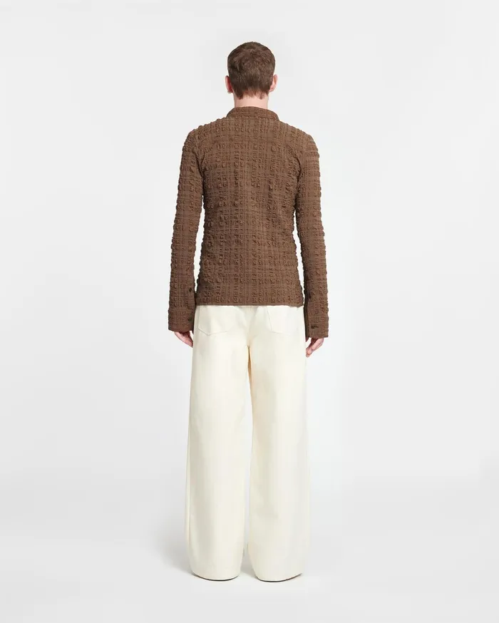 Zeph Seersucker Shirt Dark Brown Men Nanushka Tops