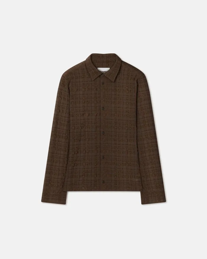Zeph Seersucker Shirt Dark Brown Men Nanushka Tops